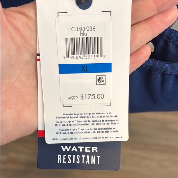 Champion XL Blue Water Resistant Windbreaker Full-Zip Stand-Up Collar - Picture 5 of 12